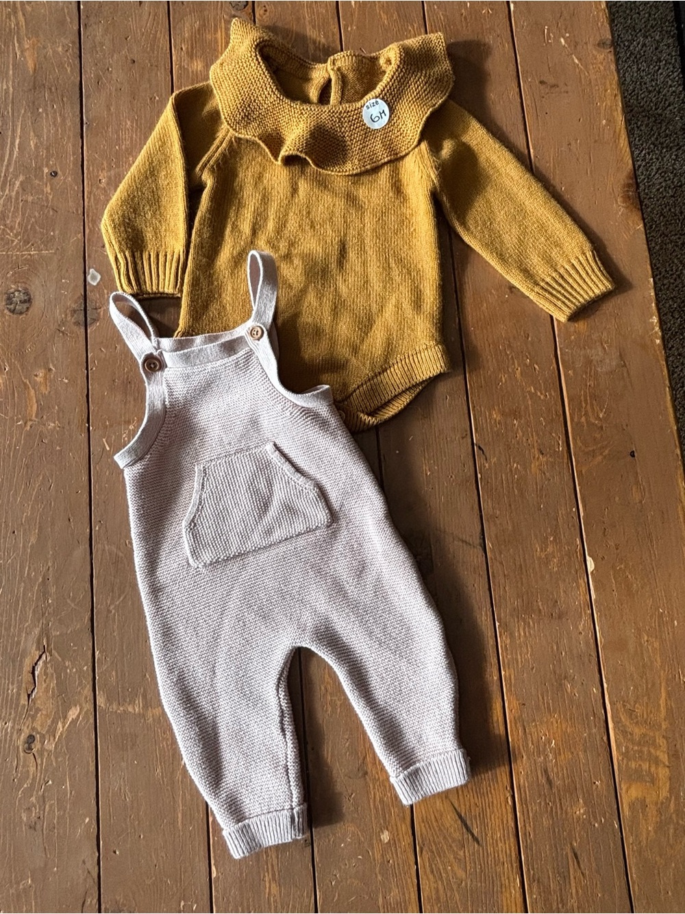 Knitted Baby Bundle Ruffle Collar Baby One-Piece and Knit Overalls